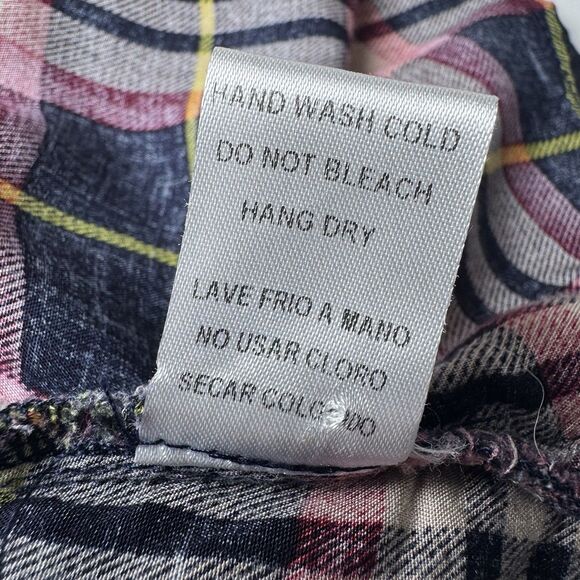 I Joah Womens Medium Oversized Plaid Ruffle Tunic Top Blue Red Poncho Boho Rayon - Picture 9 of 11